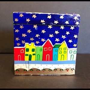 Vintage Wooden Box Hand Painted with Matching Wooden Ornament Made in India.